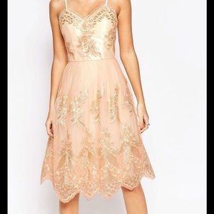 Chi Chi London Ivory & Rose Gold Gilded Dress